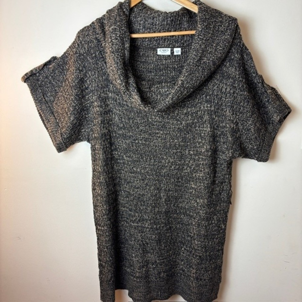 Womens 18/20W Cato Pullover Sweater Gray Knit Roll Tab Short Sleeve Cowl Neck